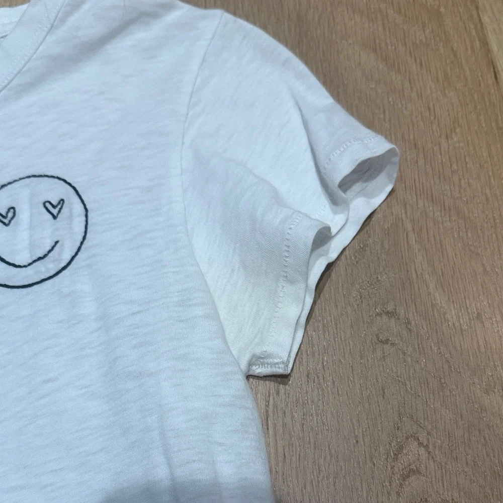 Rag & Bone White Tee with Heart Eyes Smiley Embroidery - Picture 3 of 6